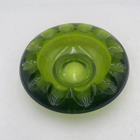 Mid Century Viking Emerald Green Round Glass Ashtray Cigar Cigarette Bowl  6.5